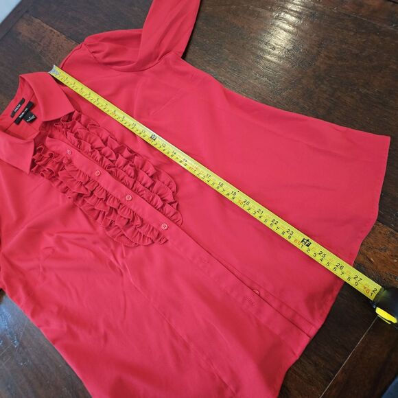 STYLE & CO red ruffle blouse 16 holiday top long sleeve collared workwear office - Picture 5 of 9